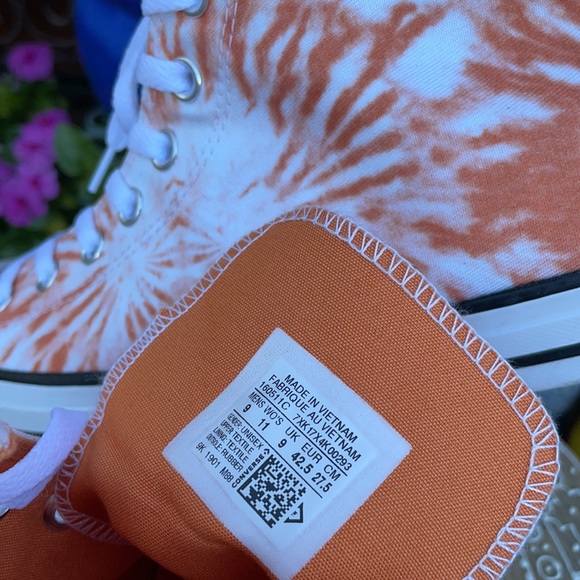 New Orange Sunburst Tie Dye Converse Hi Tops Sz 11 - Picture 14 of 15